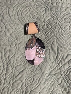 Chunky Inlay Oval Drop Pendant Necklace - Pink and Iridescent